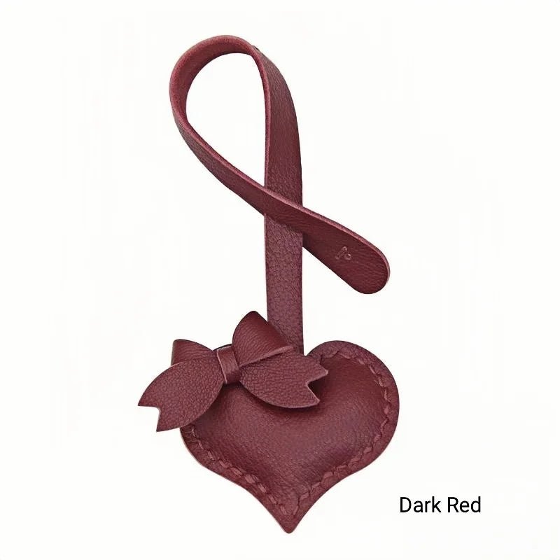 Heart - Shaped Bow Tie Leather Bag Charm | Minimalist Design | Handcrafted | Versatile and Elegant Gift - shewearing
