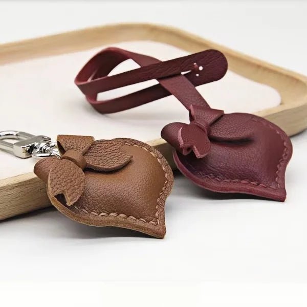 Heart - Shaped Bow Tie Leather Bag Charm | Minimalist Design | Handcrafted | Versatile and Elegant Gift - shewearing