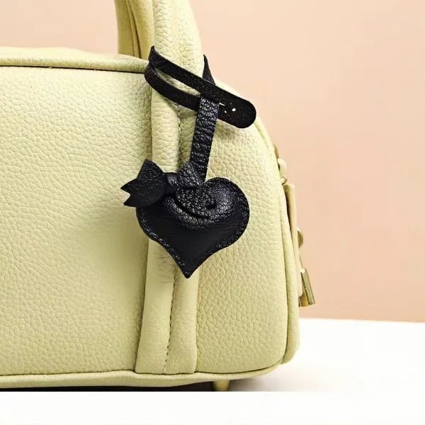 Heart - Shaped Bow Tie Leather Bag Charm | Minimalist Design | Handcrafted | Versatile and Elegant Gift - shewearing