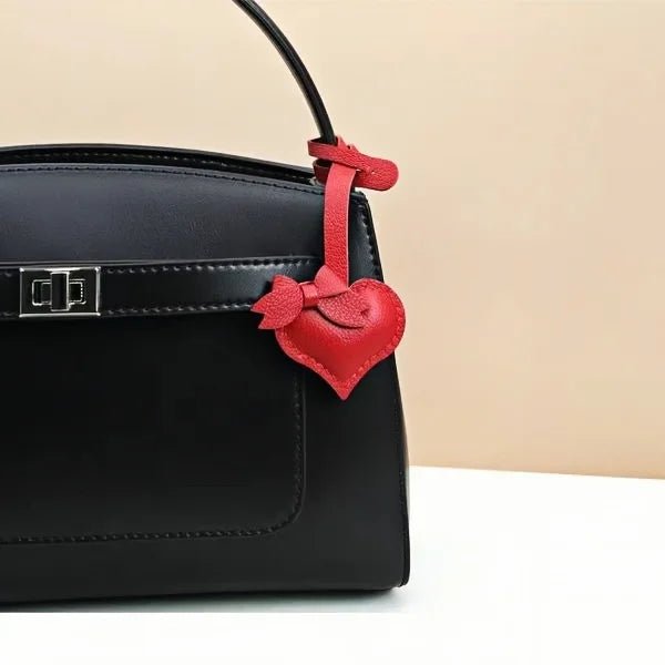 Heart - Shaped Bow Tie Leather Bag Charm | Minimalist Design | Handcrafted | Versatile and Elegant Gift - shewearing