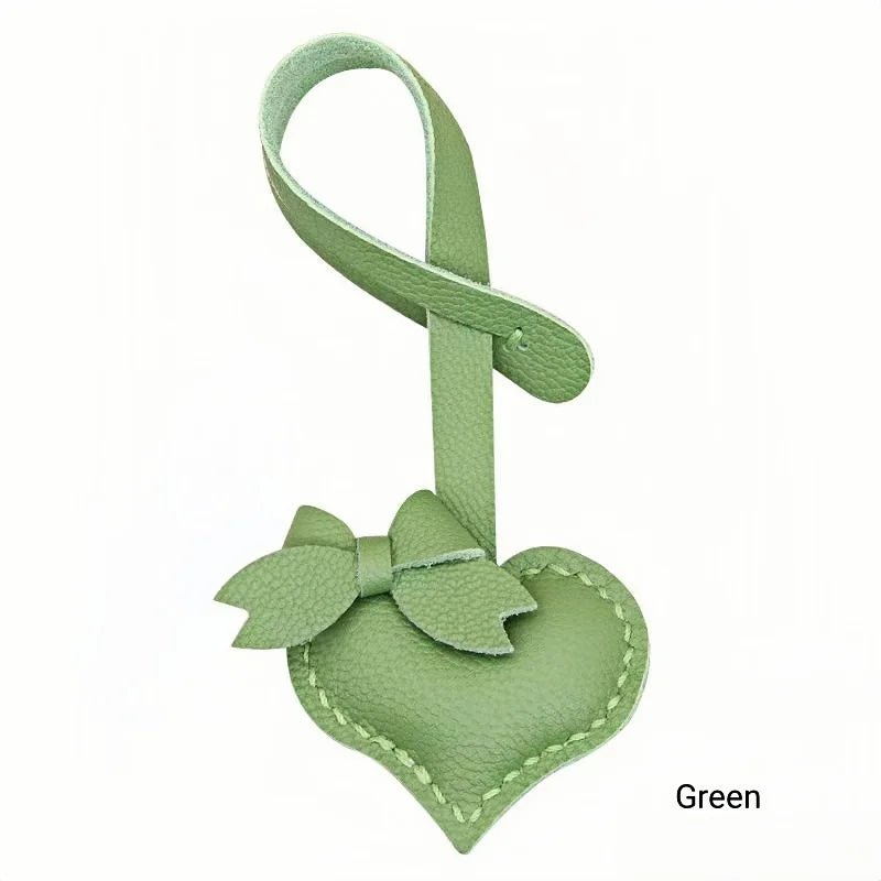 Heart - Shaped Bow Tie Leather Bag Charm | Minimalist Design | Handcrafted | Versatile and Elegant Gift - shewearing