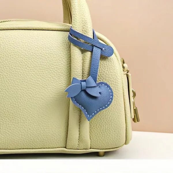 Heart - Shaped Bow Tie Leather Bag Charm | Minimalist Design | Handcrafted | Versatile and Elegant Gift - shewearing