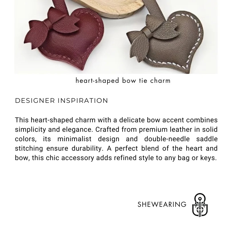 Heart - Shaped Bow Tie Leather Bag Charm | Minimalist Design | Handcrafted | Versatile and Elegant Gift - shewearing