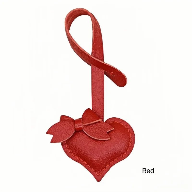 Heart - Shaped Bow Tie Leather Bag Charm | Minimalist Design | Handcrafted | Versatile and Elegant Gift - shewearing