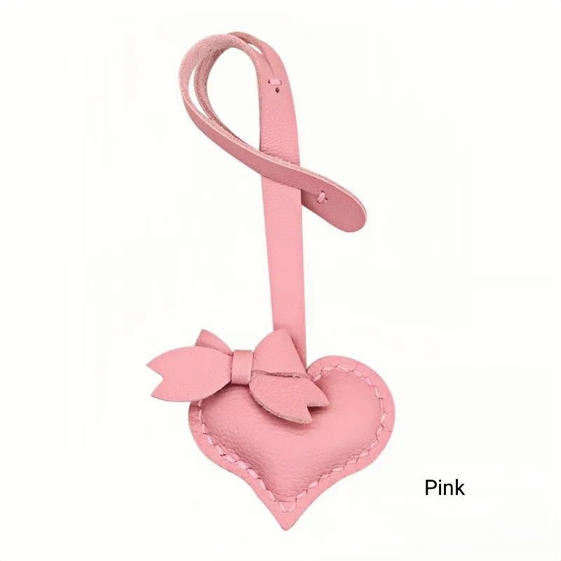 Heart - Shaped Bow Tie Leather Bag Charm | Minimalist Design | Handcrafted | Versatile and Elegant Gift - shewearing