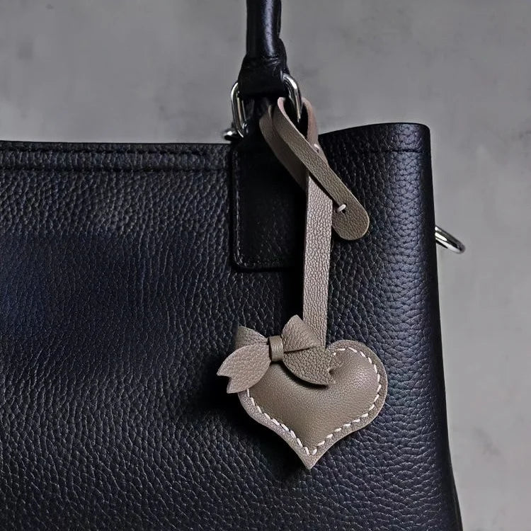 Heart - Shaped Bow Tie Leather Bag Charm | Minimalist Design | Handcrafted | Versatile and Elegant Gift - shewearing