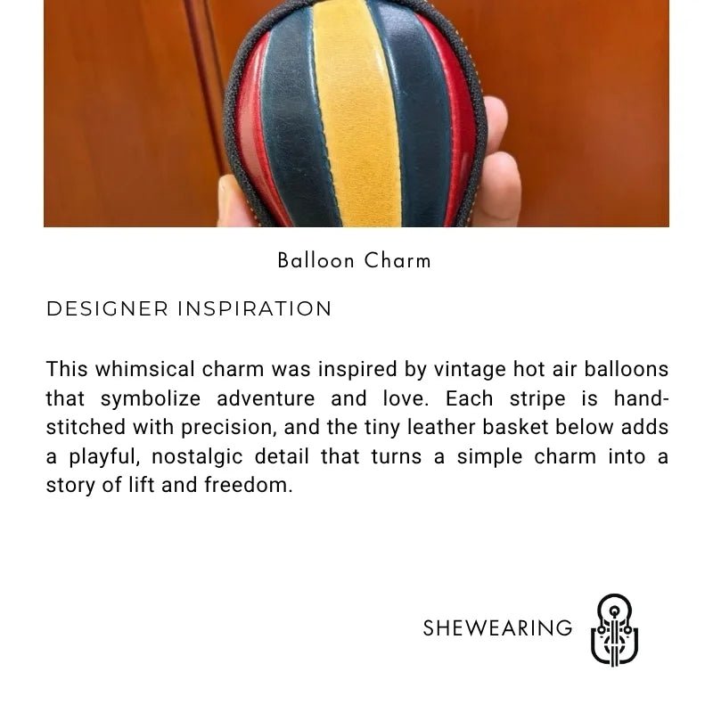 Hot Air Balloon Leather Bag Charm – Handmade Full - Grain Cowhide Keychain Pendant | Creative Zipper Pouch for Car & Purse Decoration - shewearing