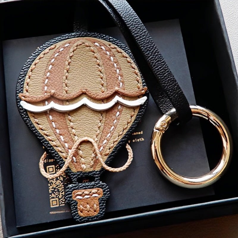 Hot Air Balloon Leather Bag Charm Premium French Goatskin Unique Handcrafted Gift - shewearing