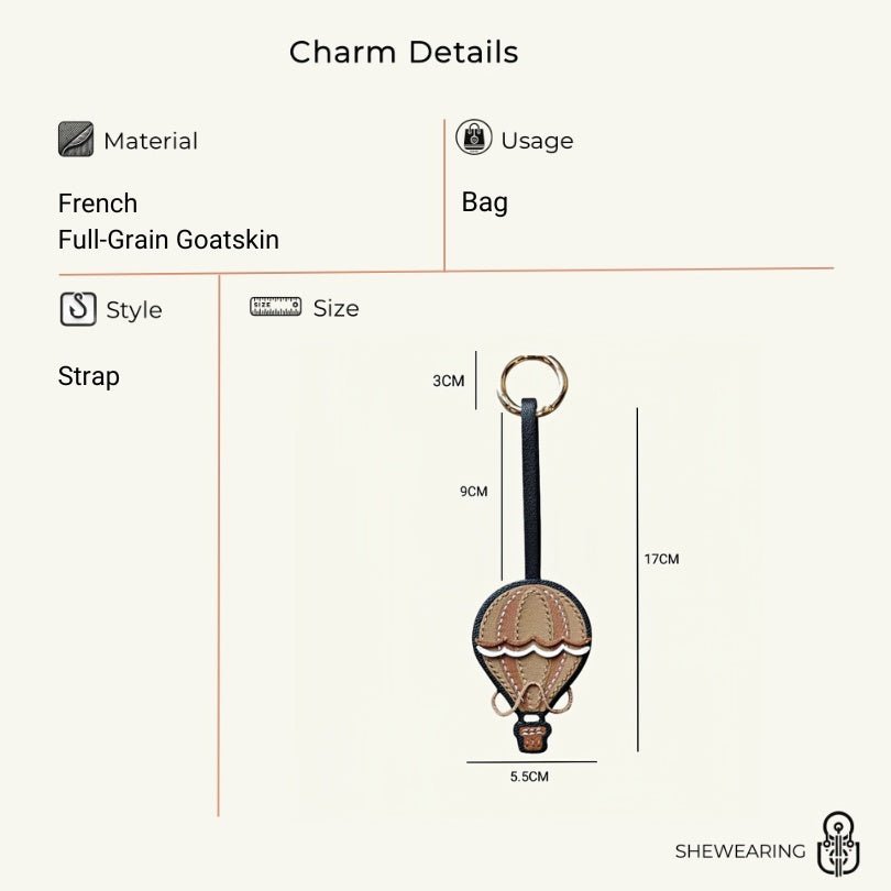 Hot Air Balloon Leather Bag Charm Premium French Goatskin Unique Handcrafted Gift - shewearing