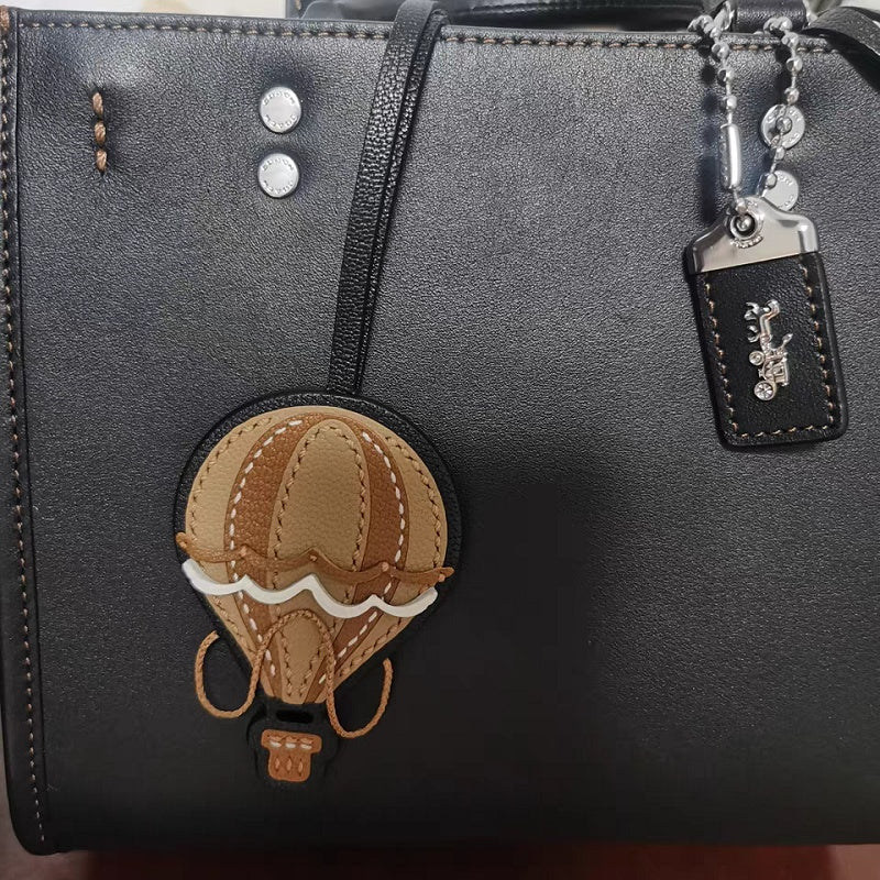 Hot Air Balloon Leather Bag Charm Premium French Goatskin Unique Handcrafted Gift - shewearing