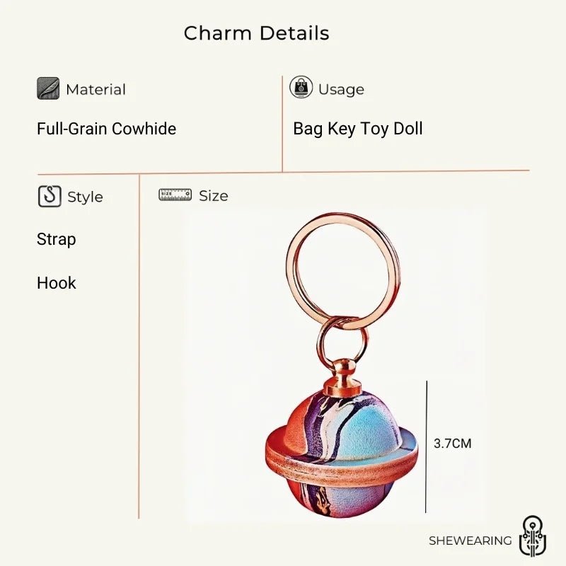Landing Planet Bell Bag Charm Handcrafted Full - Grain Leather, Bell - Shaped Planetary Charm for Keys or Bags, Unique Gift for All - shewearing