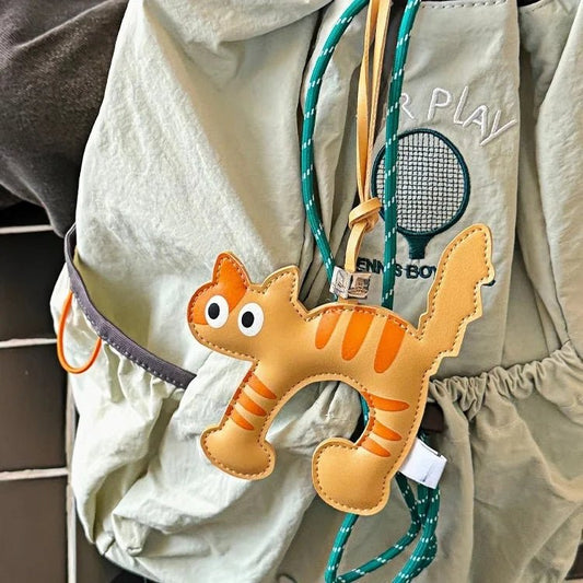 Leather Bag Charm – Playful Orange Cat Keychain Doll for Couples and Festive Gifting - shewearing