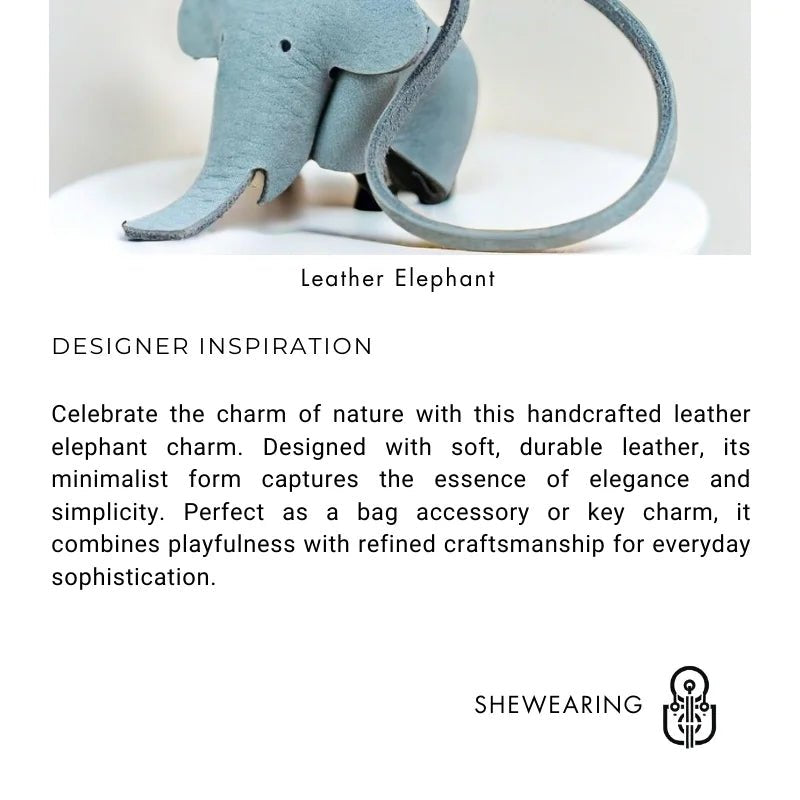 Leather Elephant Charm – Handcrafted Full - Grain Cowhide Accessory for Bags & Keys, Minimalist & Sophisticated Gift - shewearing