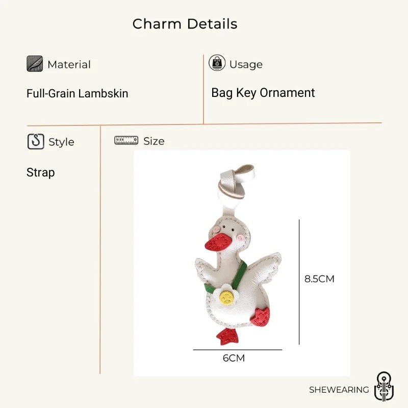 Lucky Duck Leather Bag Charm – Handcrafted Genuine Leather Pendant | Cute Car Accessory | Cheer - Up Gift for Friends - shewearing