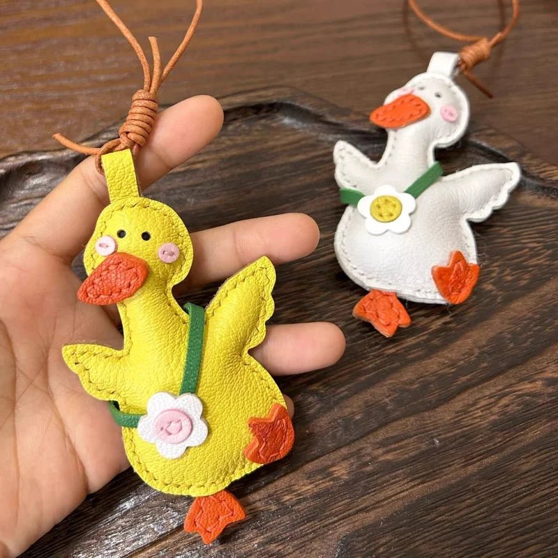 Lucky Duck Leather Bag Charm – Handcrafted Genuine Leather Pendant | Cute Car Accessory | Cheer - Up Gift for Friends - shewearing
