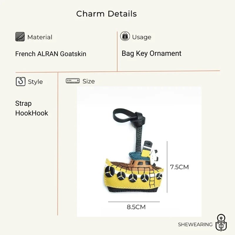 May Flower Handmade Leather Boat Charm – Original Designer Keychain for Bags & Cars | Nautical - Inspired Accessory | Artisanal Gift for Women - shewearing