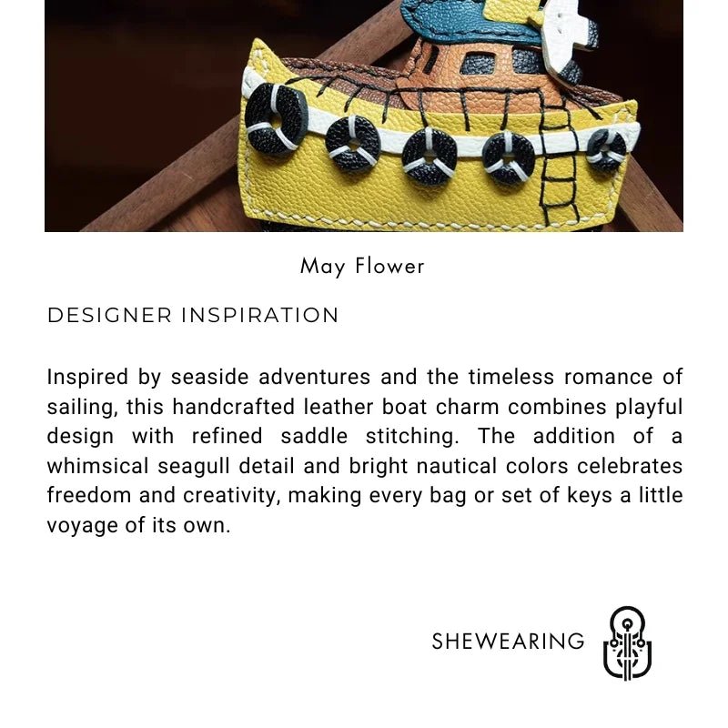 May Flower Handmade Leather Boat Charm – Original Designer Keychain for Bags & Cars | Nautical - Inspired Accessory | Artisanal Gift for Women - shewearing