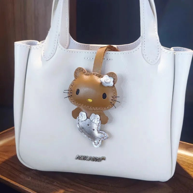 Mermaid Cat Leather Bag Charm – Handmade Genuine Leather Keychain | Cute Mermaid Pendant for Backpack, Purse & Car | Multi - Color Options for Girls - shewearing