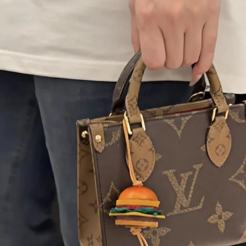 Mini Burger & Fries Leather Bag Charm Set – Handmade 3D Full - Grain Leather Accessories | Novelty Fast Food Pendant for Bags or Keys - shewearing