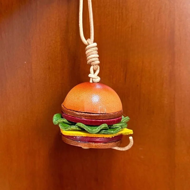 Mini Burger & Fries Leather Bag Charm Set – Handmade 3D Full - Grain Leather Accessories | Novelty Fast Food Pendant for Bags or Keys - shewearing