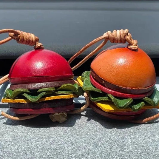 Mini Burger & Fries Leather Bag Charm Set – Handmade 3D Full - Grain Leather Accessories | Novelty Fast Food Pendant for Bags or Keys - shewearing