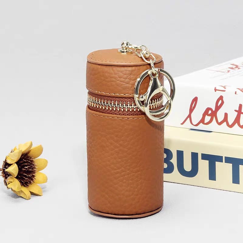 Mini Leather Lipstick & Storage Bag Charm – Handmade Top - Grain Leather Keychain | Multifunctional Coin, Earphone, & Small Accessories Holder - shewearing