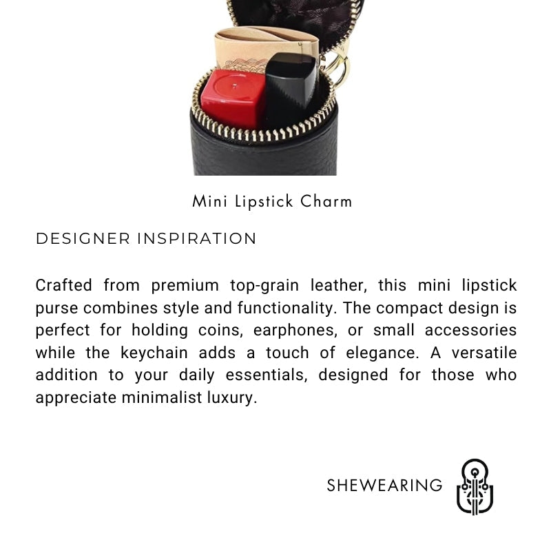 Mini Leather Lipstick & Storage Bag Charm – Handmade Top - Grain Leather Keychain | Multifunctional Coin, Earphone, & Small Accessories Holder - shewearing