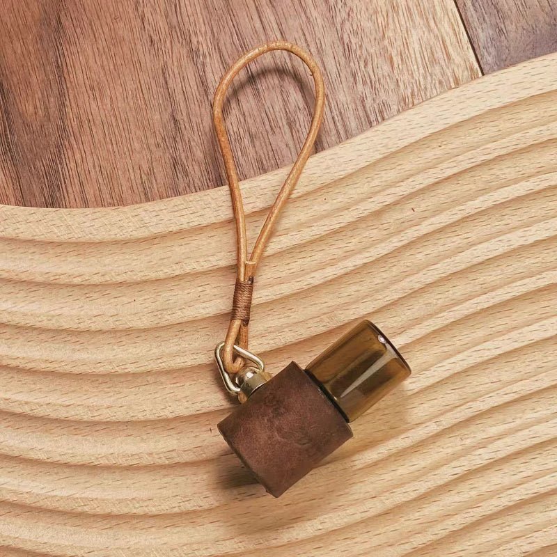 Minimalist Refillable Perfume Bottle Charm – Handcrafted Leather Aroma Pendant | Essential Oil Roller Keychain | Mosquito Repellent Bag Accessory - shewearing