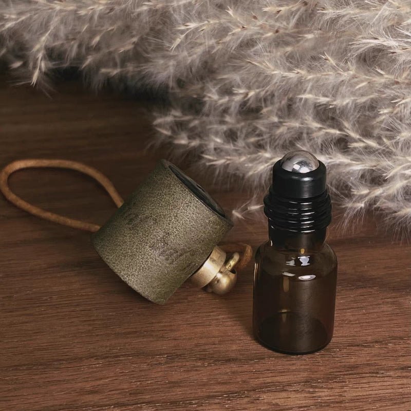 Minimalist Refillable Perfume Bottle Charm – Handcrafted Leather Aroma Pendant | Essential Oil Roller Keychain | Mosquito Repellent Bag Accessory - shewearing