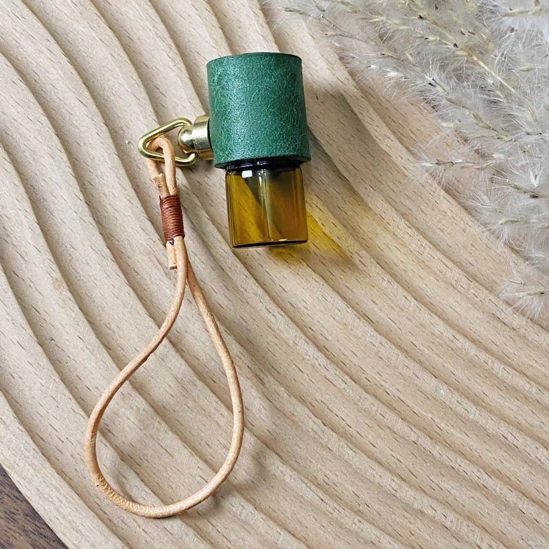 Minimalist Refillable Perfume Bottle Charm – Handcrafted Leather Aroma Pendant | Essential Oil Roller Keychain | Mosquito Repellent Bag Accessory - shewearing
