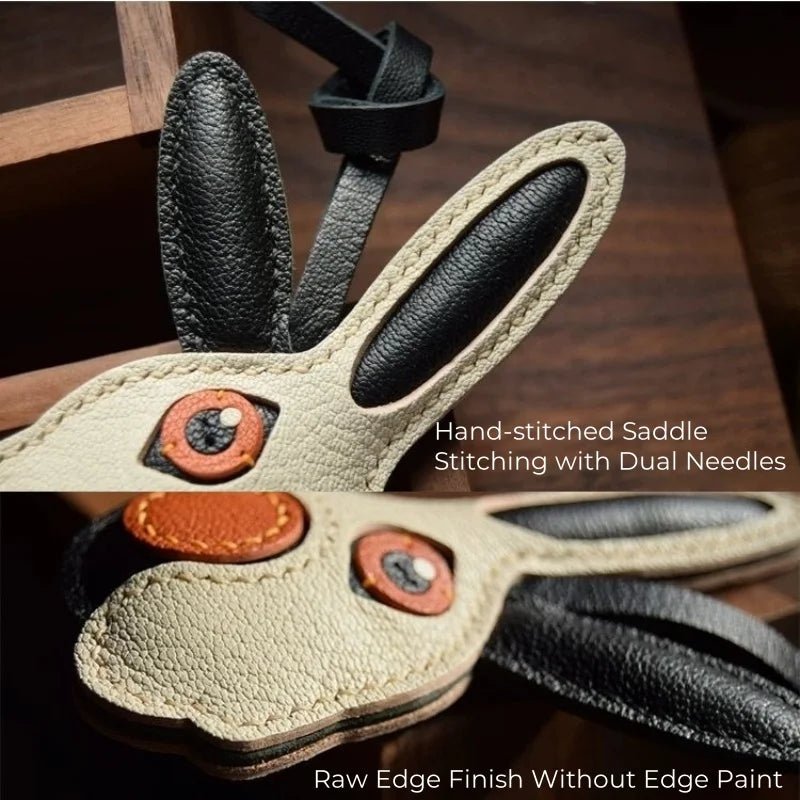 Modern Rabbit Leather Bag Charm – Handmade Two - Tone Bunny Keychain | Playful Minimalist Accessory | Cute Gift for Women - shewearing