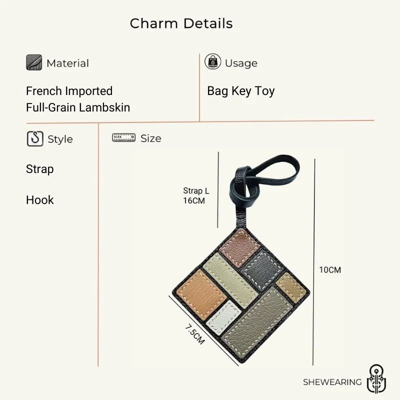 Mondrian - Inspired Geometric Leather Bag Charm, Handcrafted Art Accessory for Women, Minimalist Design, Unique Small Gift - shewearing