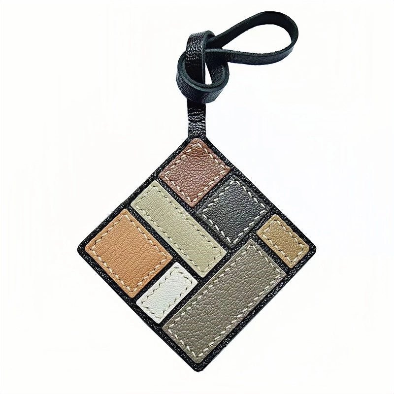 Mondrian - Inspired Geometric Leather Bag Charm, Handcrafted Art Accessory for Women, Minimalist Design, Unique Small Gift - shewearing