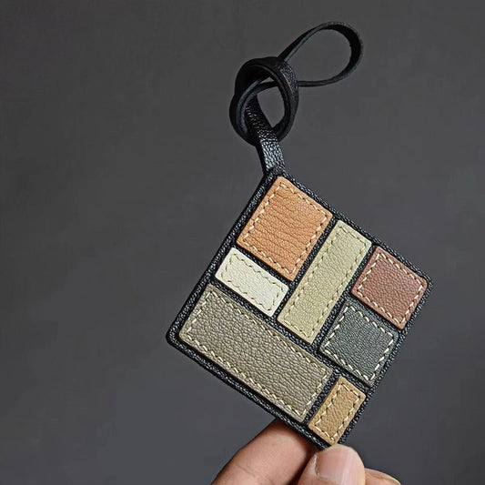 Mondrian - Inspired Geometric Leather Bag Charm, Handcrafted Art Accessory for Women, Minimalist Design, Unique Small Gift - shewearing