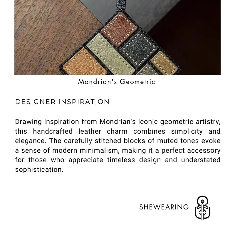 Mondrian - Inspired Geometric Leather Bag Charm, Handcrafted Art Accessory for Women, Minimalist Design, Unique Small Gift - shewearing