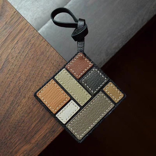 Mondrian - Inspired Geometric Leather Bag Charm, Handcrafted Art Accessory for Women, Minimalist Design, Unique Small Gift - shewearing