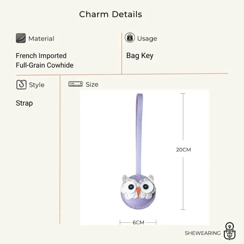 Nordic Owl Leather Bag Charm – Handmade Full - Grain Leather Keychain | Symbol of Wisdom & Protection | Backpack & Handbag Pendant - shewearing