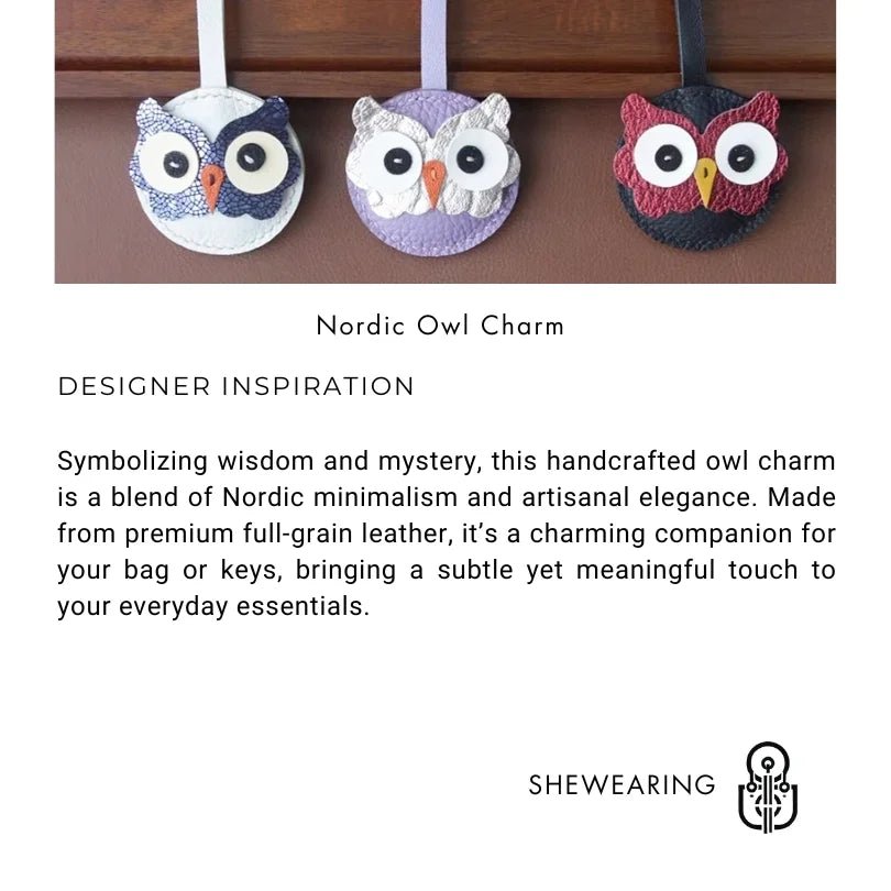 Nordic Owl Leather Bag Charm – Handmade Full - Grain Leather Keychain | Symbol of Wisdom & Protection | Backpack & Handbag Pendant - shewearing