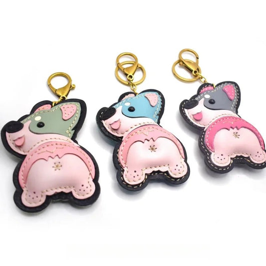 Nordic - Style Corgi Leather Bag Charm – Handmade Full - Grain Cowhide Puppy Keychain | Car Pendant & Trendy Bookmark | Cute Zodiac Dog Accessory - shewearing