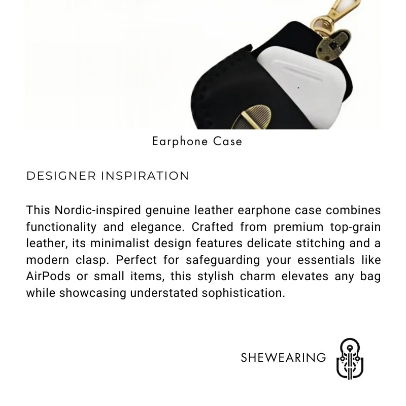 Nordic - Style Genuine Leather Earphone Case – Handmade Top - Grain Cowhide Bag Charm for AirPods or Coins, Creative and Minimalist Accessory - shewearing
