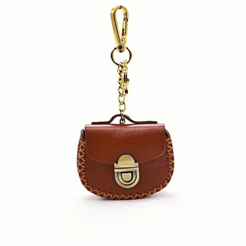 Nordic - Style Genuine Leather Earphone Case – Handmade Top - Grain Cowhide Bag Charm for AirPods or Coins, Creative and Minimalist Accessory - shewearing