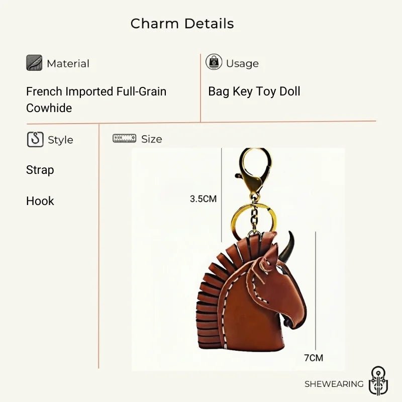 Nordic Unicorn Bag Charm – Genuine Leather Keychain Accessory, Handcrafted Cowhide, Unique Bookmark Design, Creative Gift for Her - shewearing