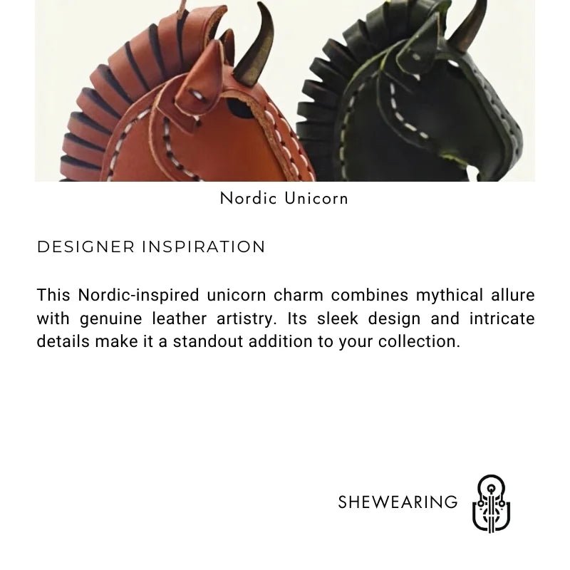 Nordic Unicorn Bag Charm – Genuine Leather Keychain Accessory, Handcrafted Cowhide, Unique Bookmark Design, Creative Gift for Her - shewearing