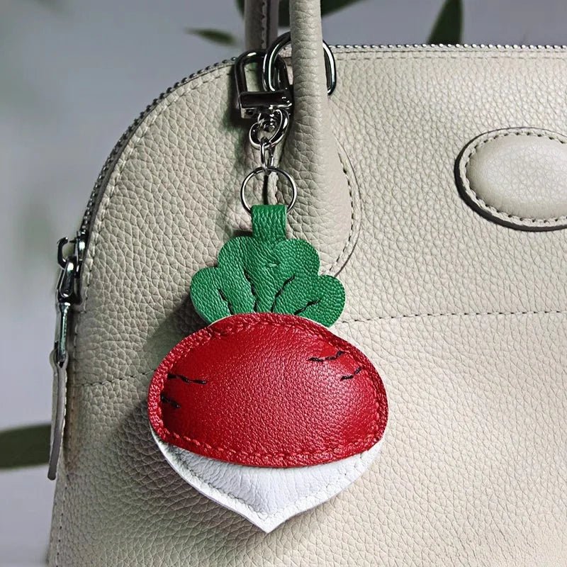 Original Design Leather Carrot Bag Charm – Handmade Lambskin Pendant, Cute Whimsical Keychain Accessory - shewearing