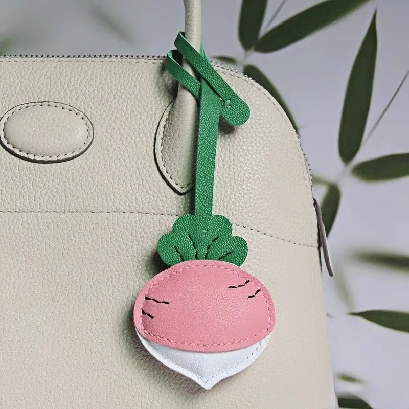 Original Design Leather Carrot Bag Charm – Handmade Lambskin Pendant, Cute Whimsical Keychain Accessory - shewearing