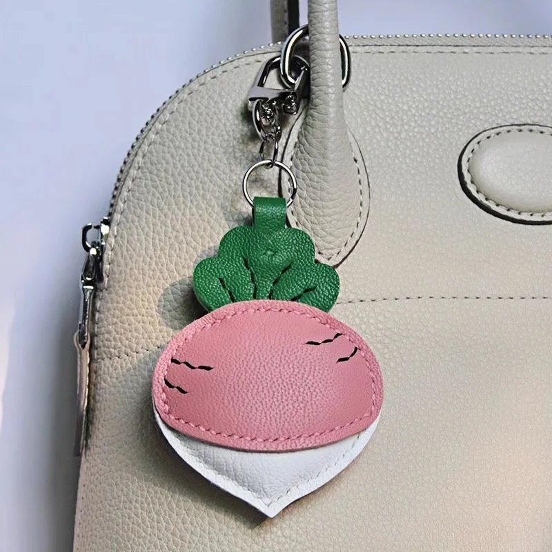 Original Design Leather Carrot Bag Charm – Handmade Lambskin Pendant, Cute Whimsical Keychain Accessory - shewearing