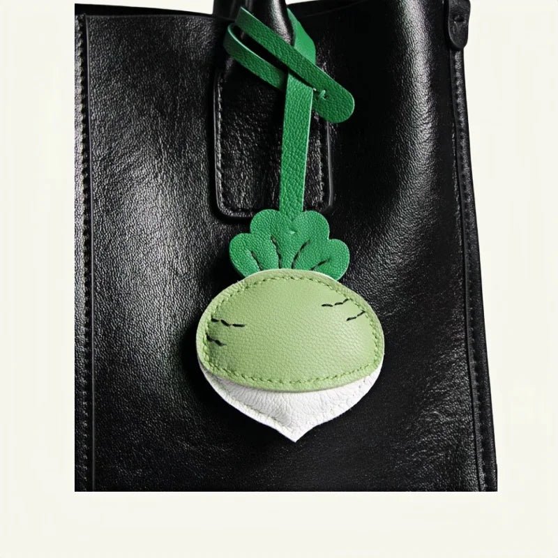 Original Design Leather Carrot Bag Charm – Handmade Lambskin Pendant, Cute Whimsical Keychain Accessory - shewearing