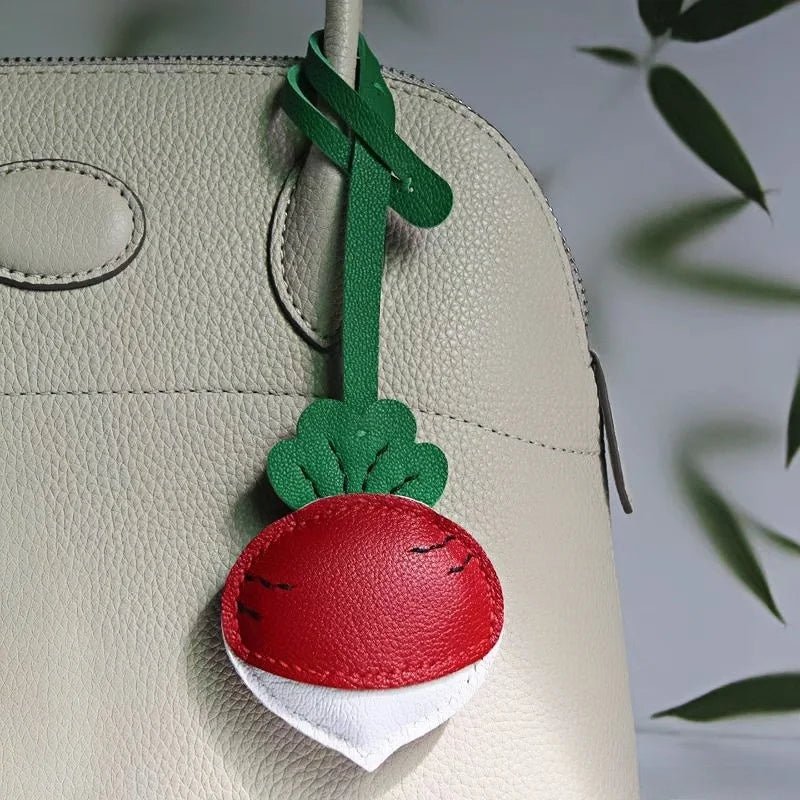 Original Design Leather Carrot Bag Charm – Handmade Lambskin Pendant, Cute Whimsical Keychain Accessory - shewearing