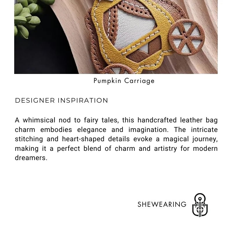 Original Designed Pumpkin Carriage Bag Charm, Handcrafted Full - Grain Goatskin, Elegant Keychain, Couple Gift, Luxury Car Bag Decoration - shewearing