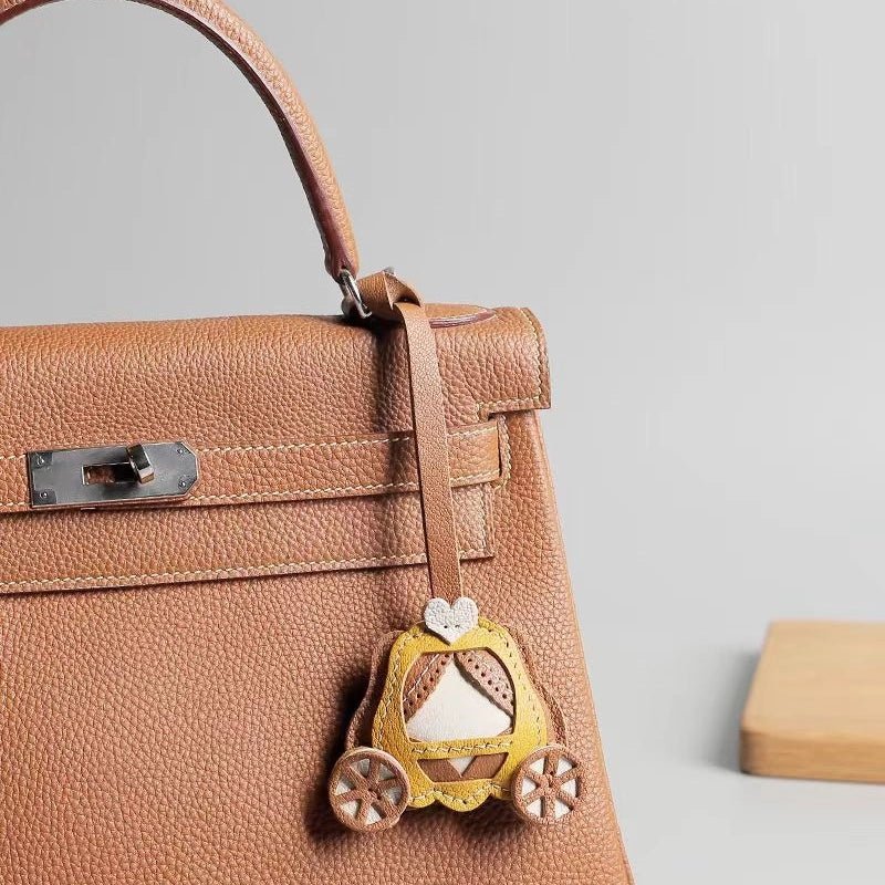 Original Designed Pumpkin Carriage Bag Charm, Handcrafted Full - Grain Goatskin, Elegant Keychain, Couple Gift, Luxury Car Bag Decoration - shewearing